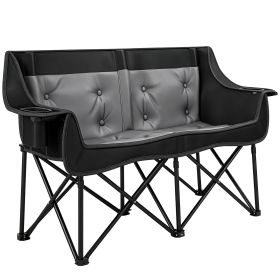 Heated Double Camping Chair, Oversized Folding Padded Camp Loveseat Couch with 3 Heat Levels and 4 Heating Zones