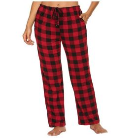 Women's Stretch Plaid Casual Pants With Pockets (Option: Red-XL)