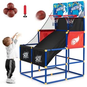 Dual Shot Kids Basketball Arcade Game - 2 Backboards+4 PVC Balls+Pump, 3+ Ages, Black+Blue+Red (Option: defaulttitle)