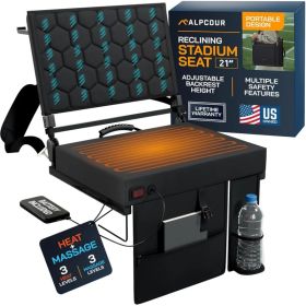 Alpcour Heated Massage Reclining Stadium Seat With Back Support For Bleachers (Option: Black-21Wide)